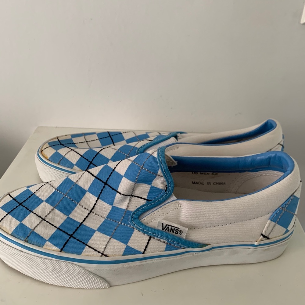 Vans | Women’s 7.5 Blue Argyle Slip Ons